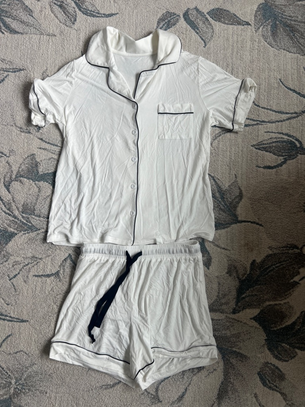 White Pajama Set with black Piping